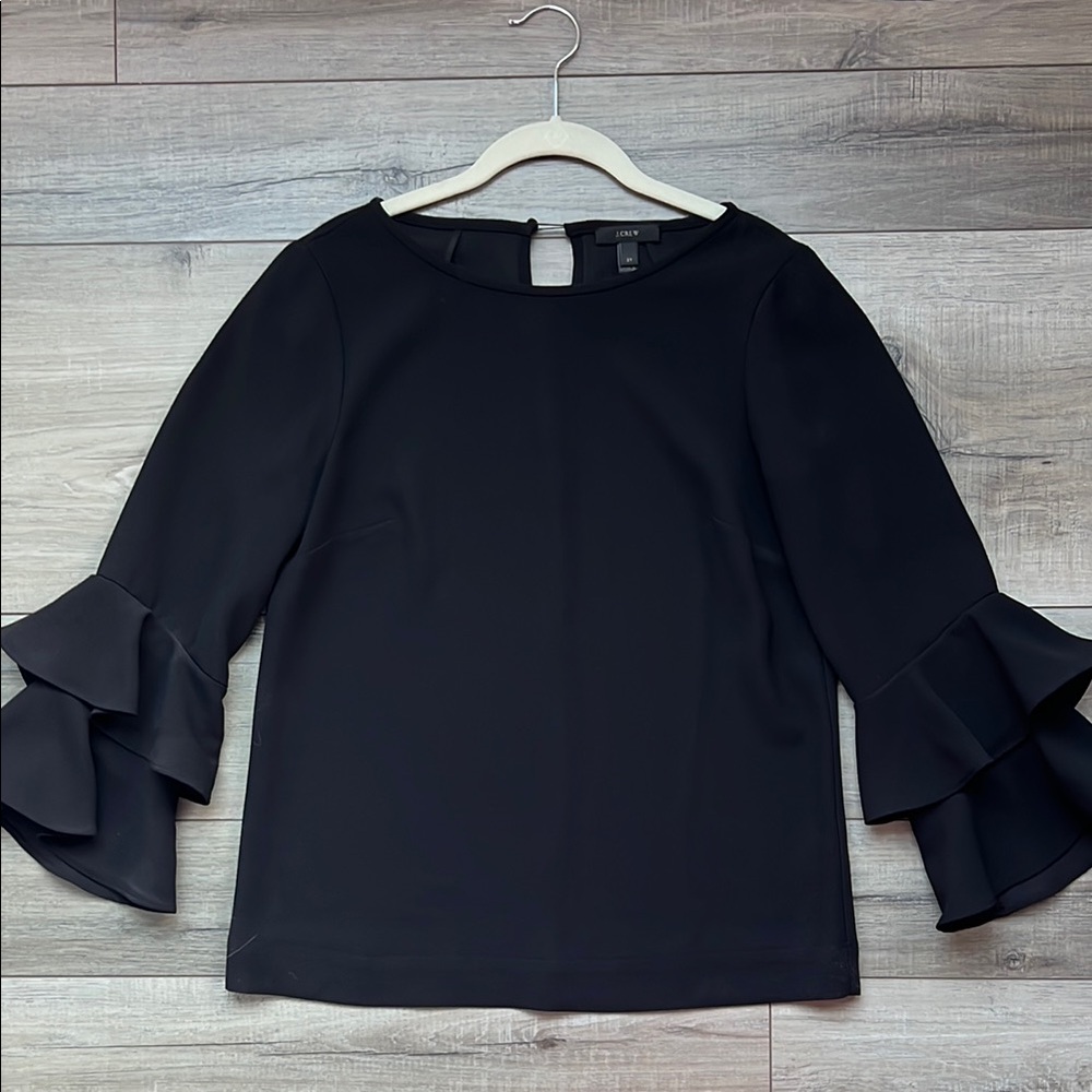 J. Crew Black Ruffle Sleeve Blouse